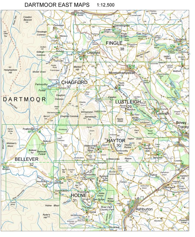 Walking Maps of East Dartmoor: Areas Covered